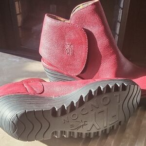 Fly London Red Ankle Booties with Rugged Sole